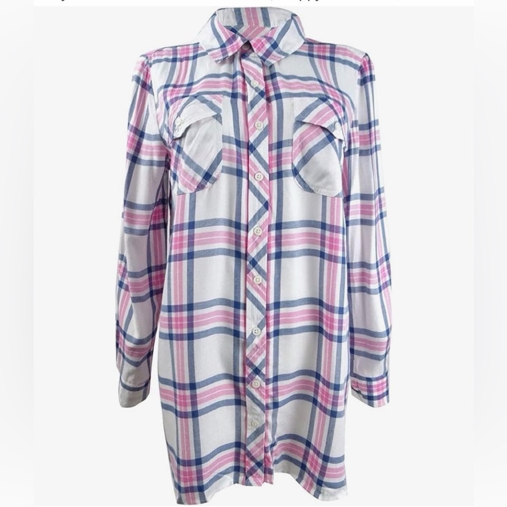 Style & Co‎ Women's Plaid Tunic (Preppy Pink/White/Navy) Medium